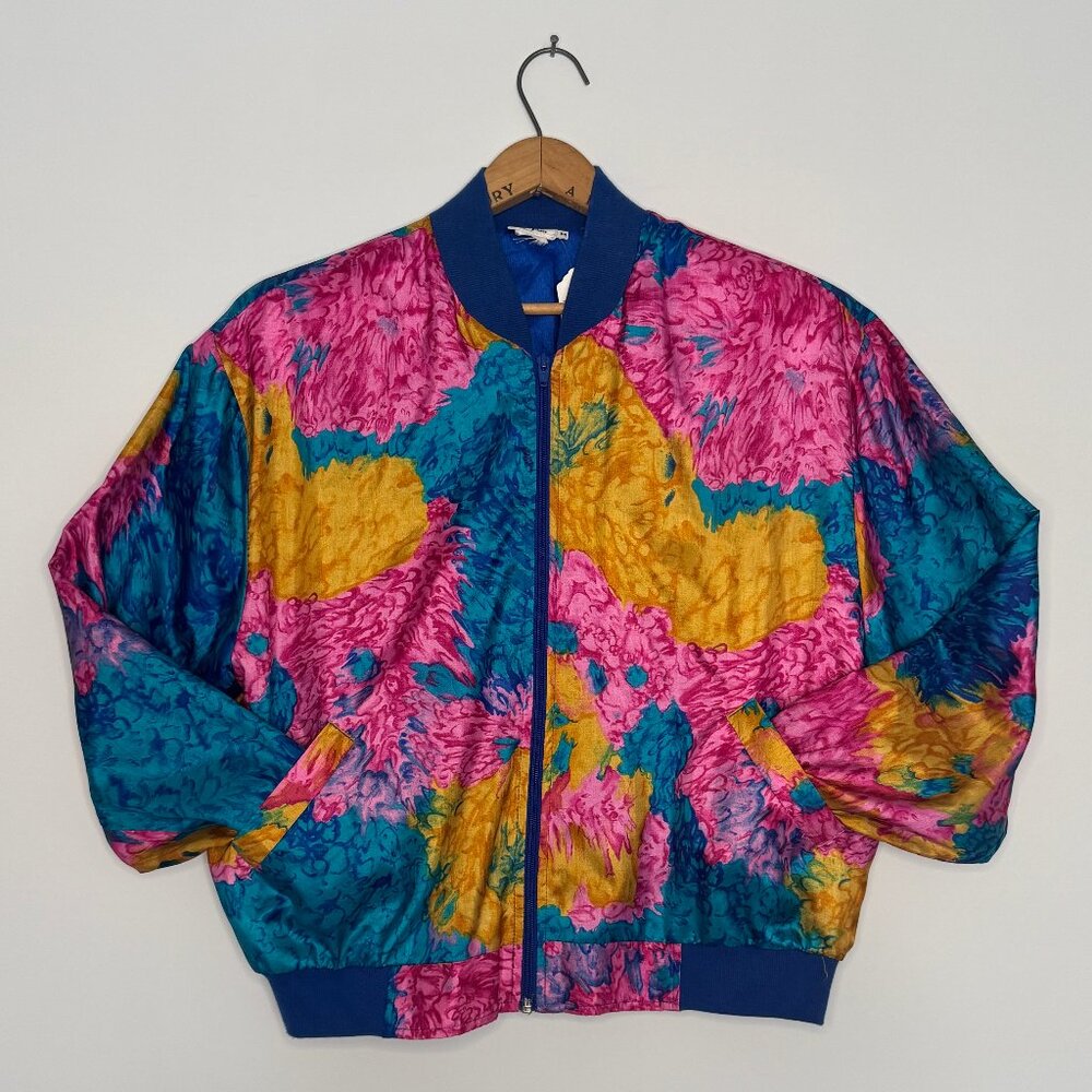 Vtg 80s TanJay multicolour floral satin lined bomber jacket / sz M